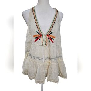 VANILLA STAR Boho cotton embroidered lace flowy open front top. Size Small NWT